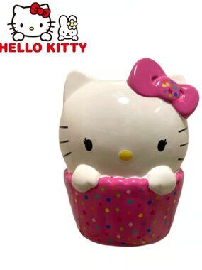 Sanrio 2015 Hello Kitty Cupcake Ceramic Piggy Bank 8"